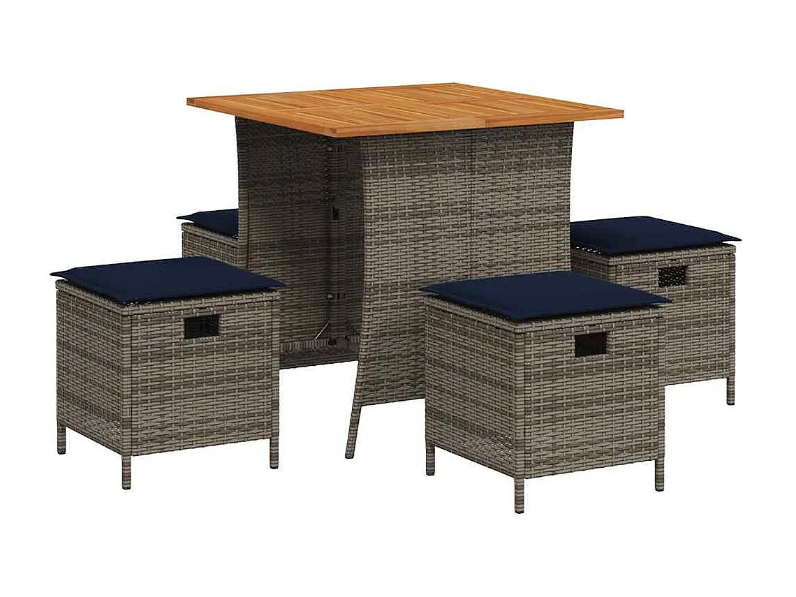 Ensemble à manger de jardin 5 pièces coussins gris résine tressée