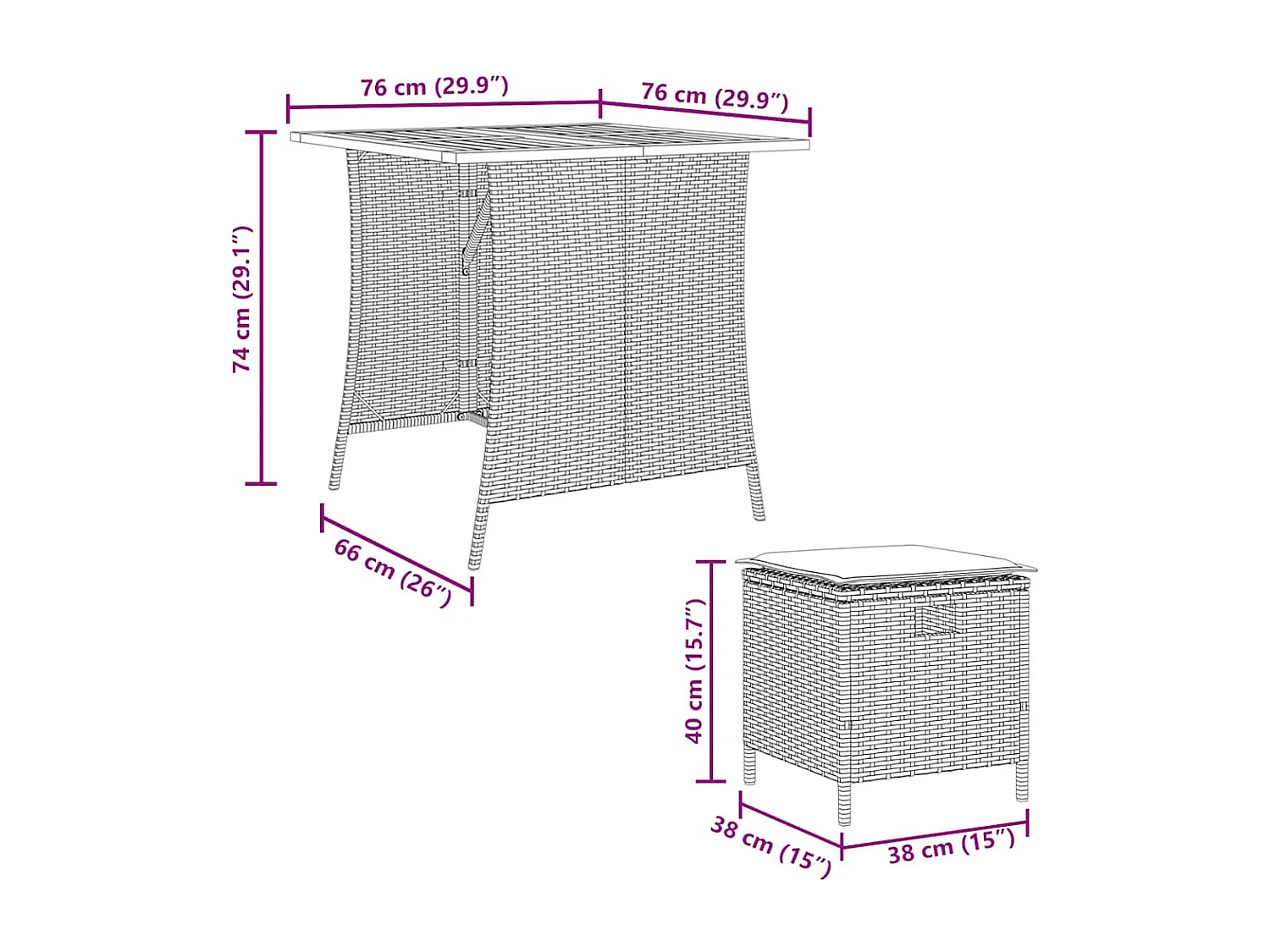 Ensemble à manger de jardin 5 pièces coussins gris résine tressée