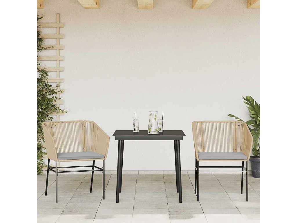 Juego de comedor jardín 3 piezas cojines ratán sintético marrón