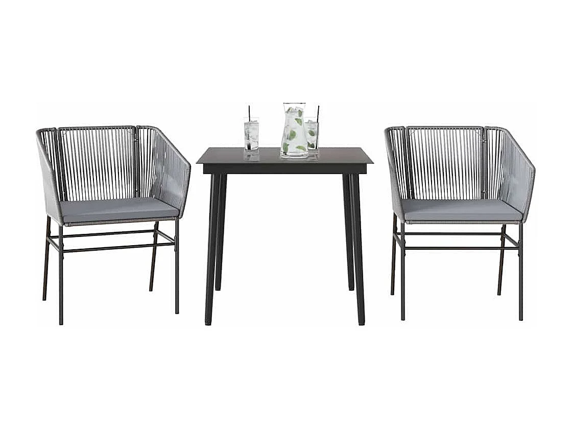 Juego comedor jardín 3 piezas cojines ratán sintético vidrio gris