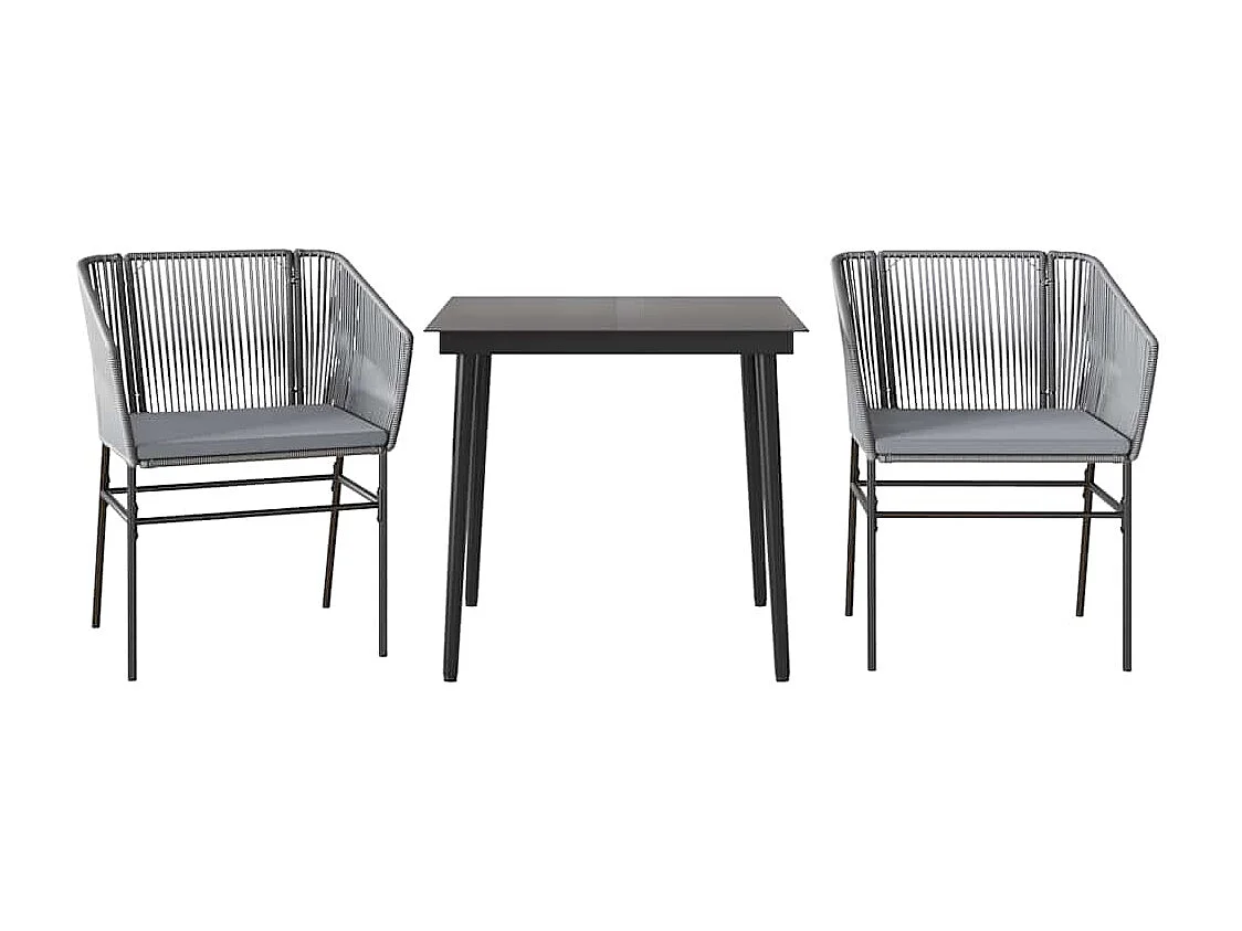 Juego comedor jardín 3 piezas cojines ratán sintético vidrio gris