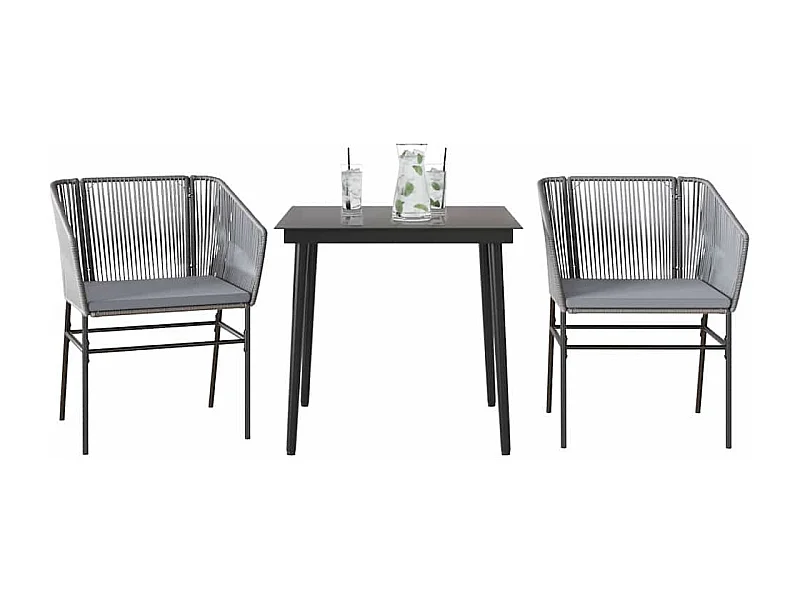 Juego comedor jardín 3 piezas cojines ratán sintético vidrio gris