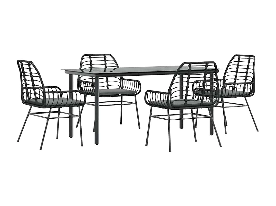 Juego de comedor jardín 5 piezas cojines ratán sintético negro