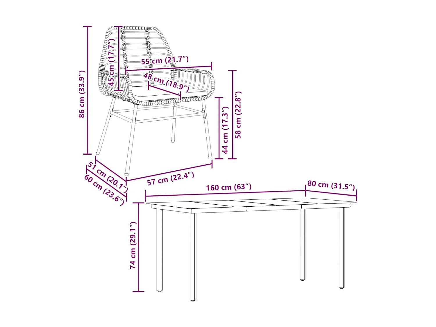 Juego de comedor jardín 5 piezas cojines ratán sintético negro