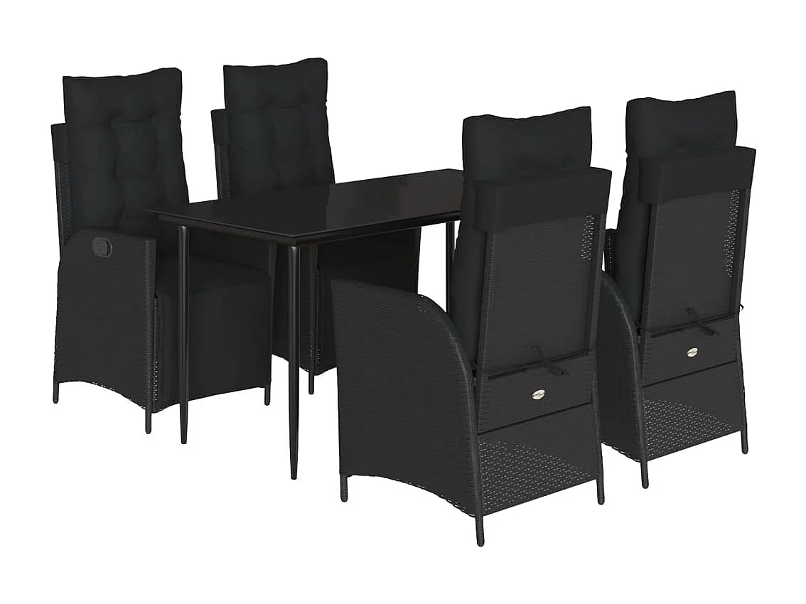 Set de muebles jardín 5 piezas con cojines ratán sintético negro