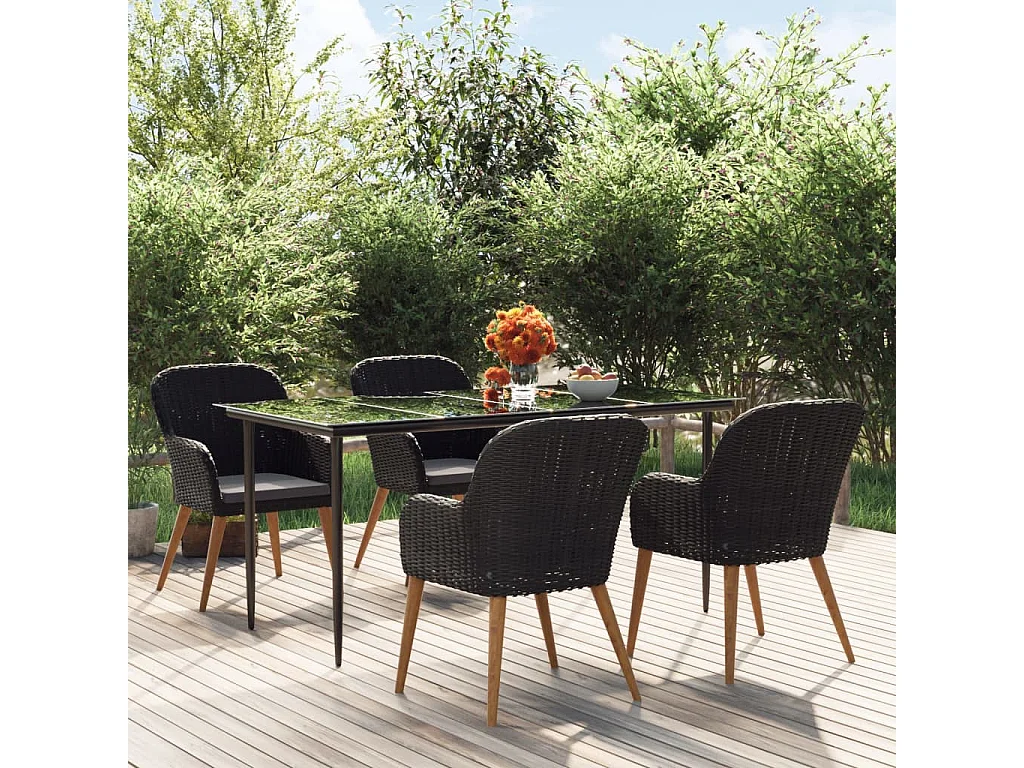 Juego de comedor de jardín 5 piezas con cojines negro