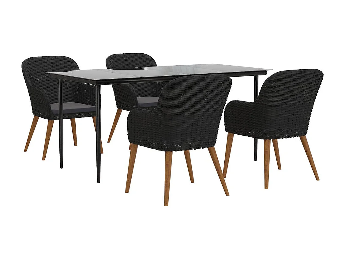 Juego de comedor de jardín 5 piezas con cojines negro