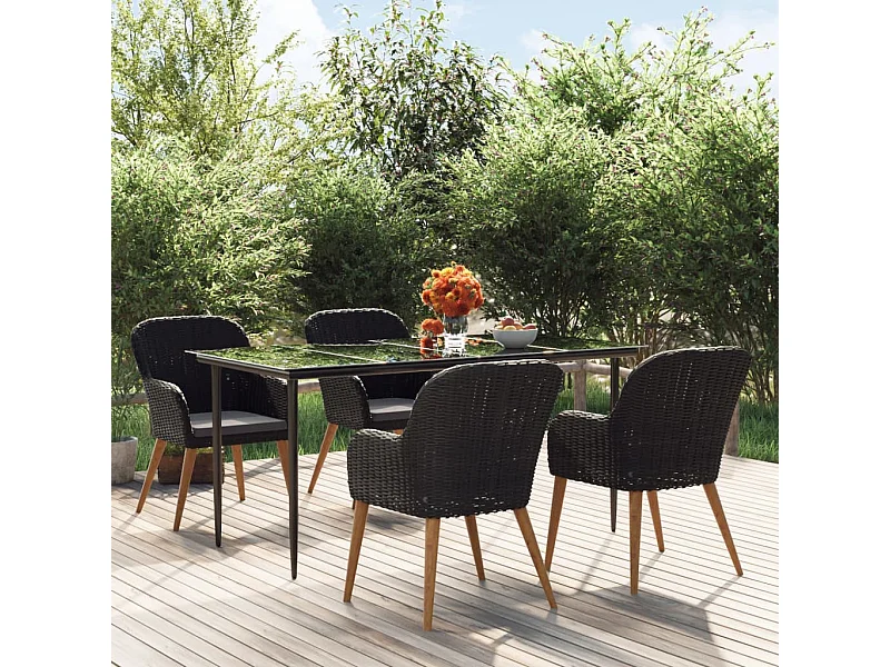 Juego de comedor de jardín 5 piezas con cojines negro