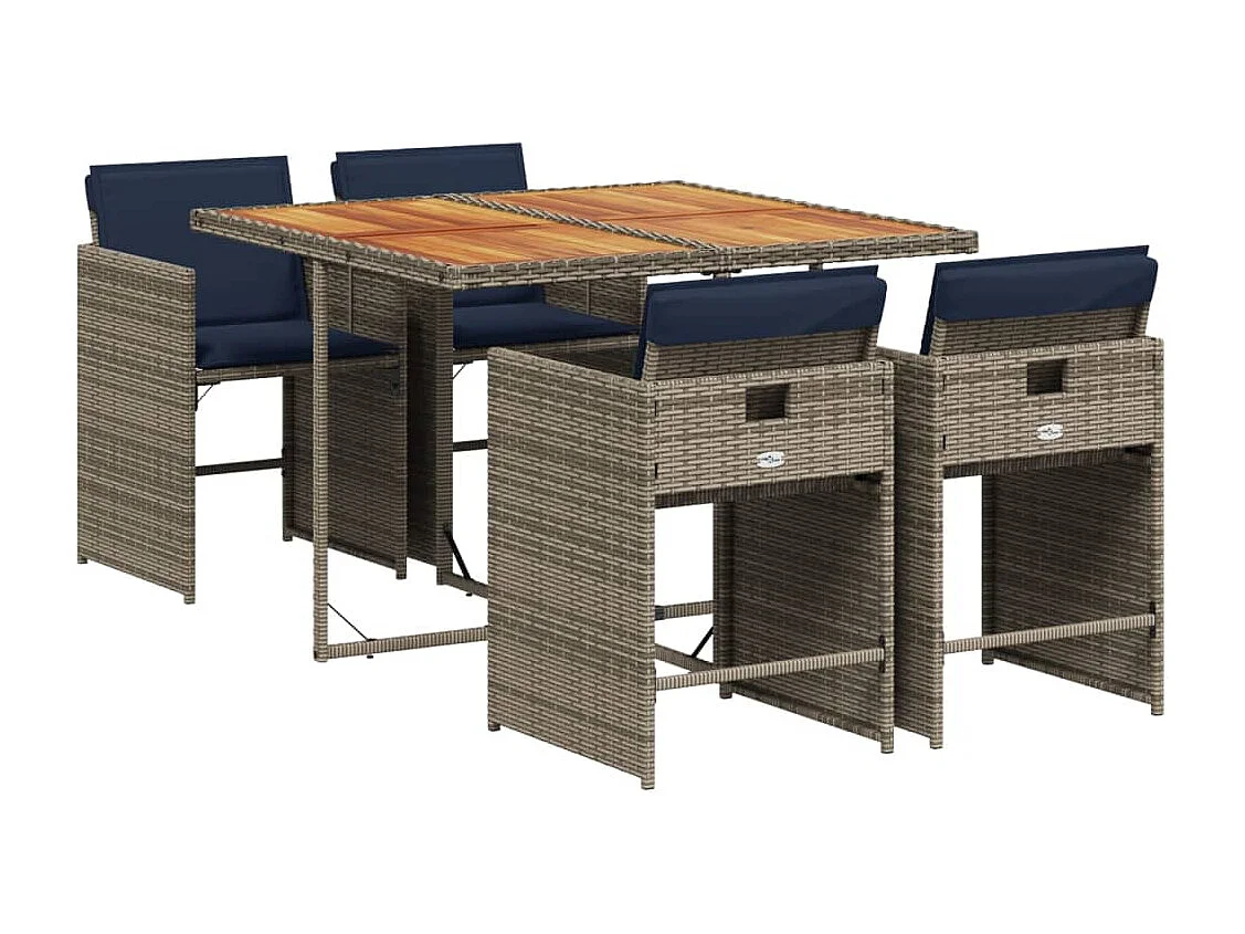 Ensemble à manger de jardin 5 pièces coussins gris résine tressée