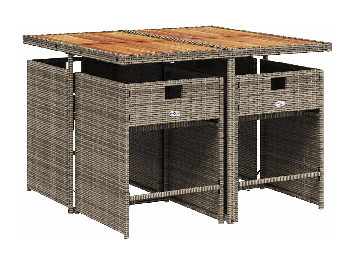 Ensemble à manger de jardin 5 pièces coussins gris résine tressée