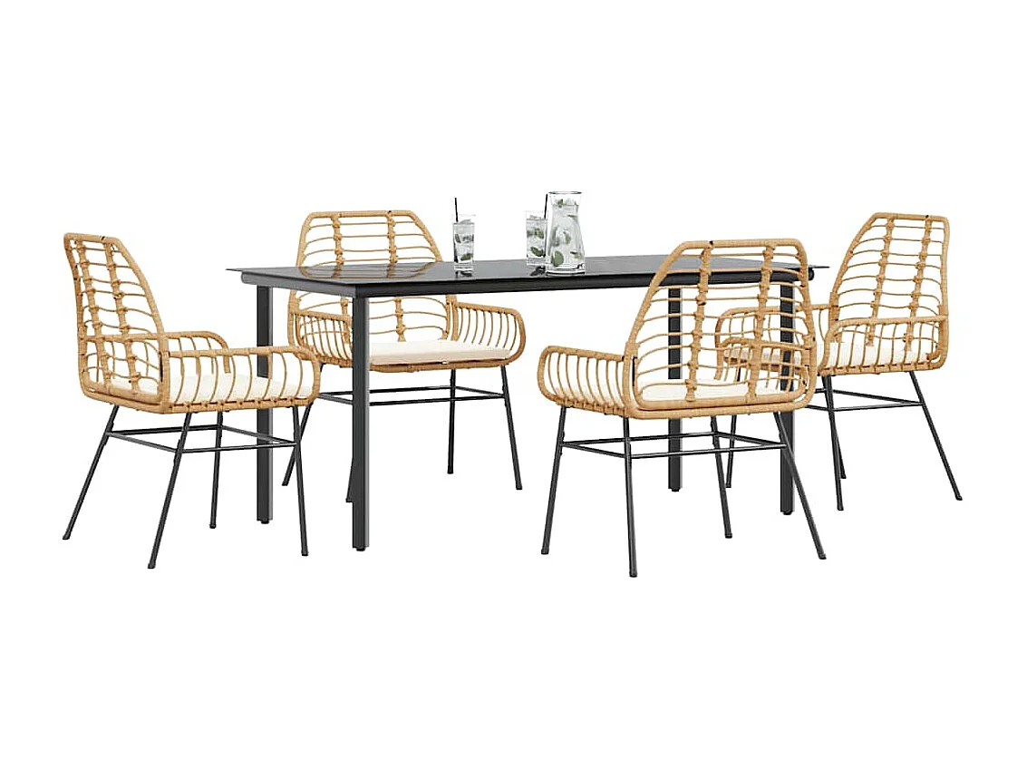 Juego de comedor jardín 5 piezas cojines ratán sintético marrón