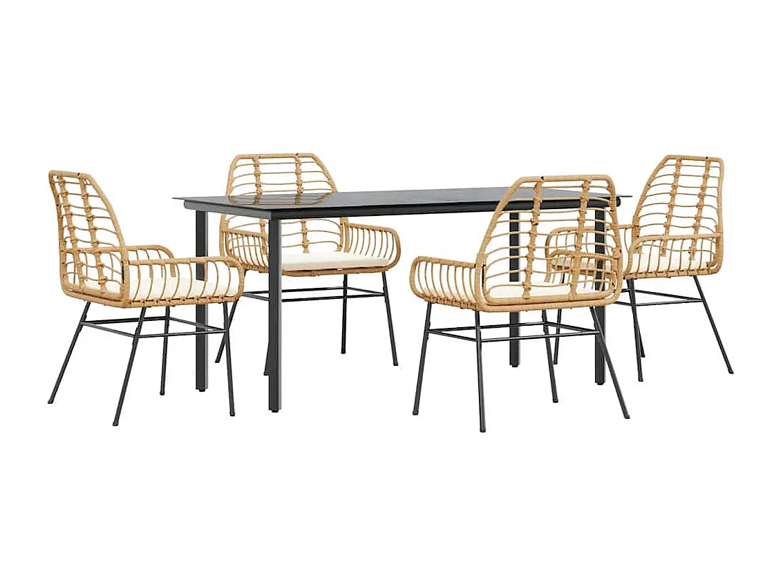 Juego de comedor jardín 5 piezas cojines ratán sintético marrón