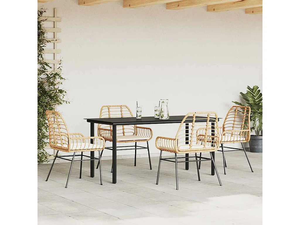 Juego de comedor jardín 5 piezas cojines ratán sintético marrón