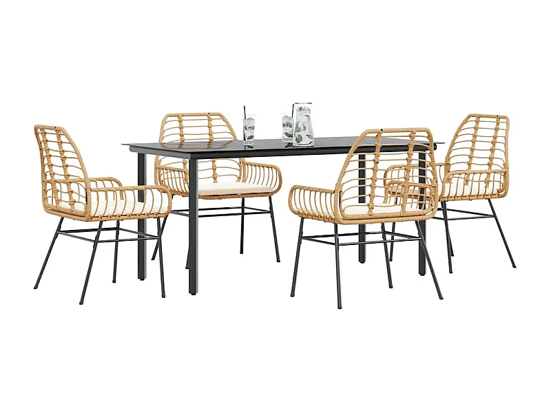 Juego de comedor jardín 5 piezas cojines ratán sintético marrón