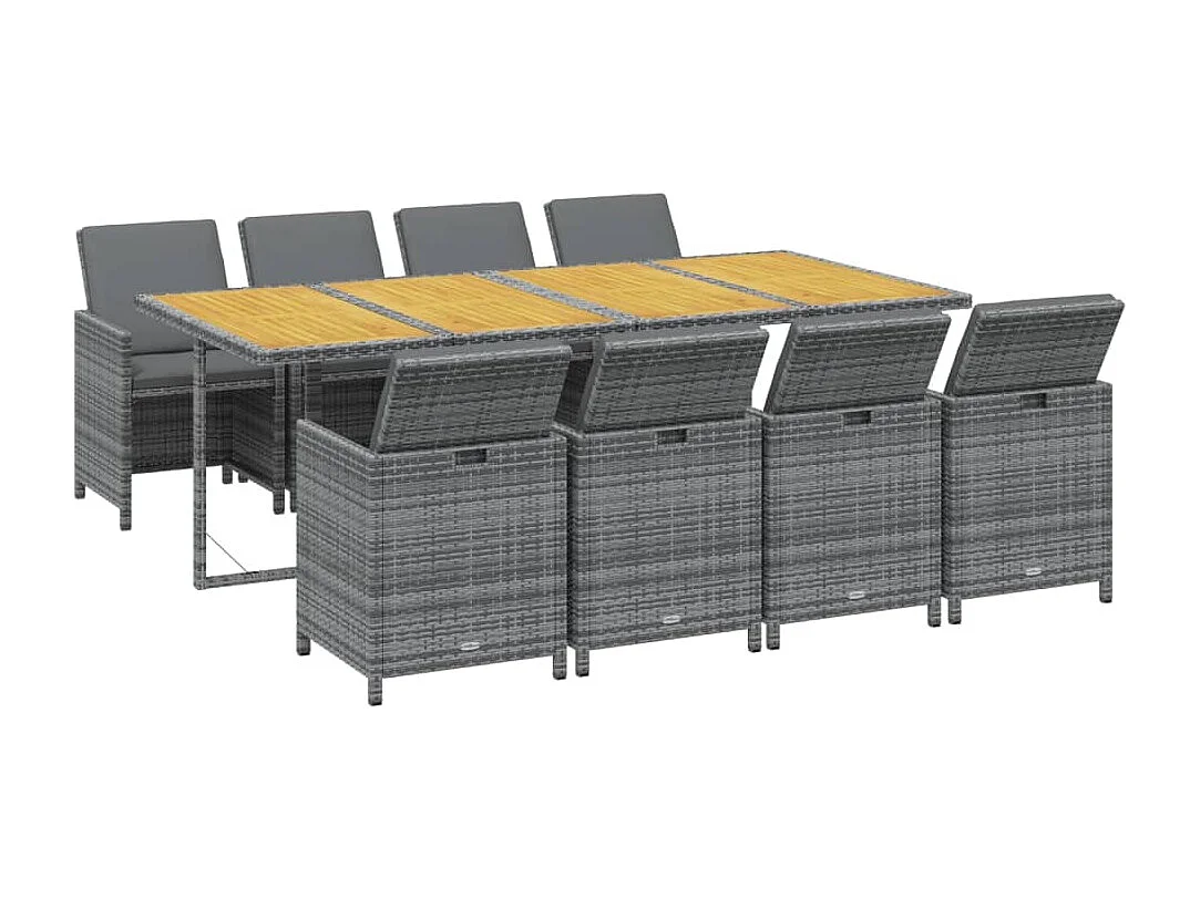 Set comedor jardín 9 piezas y cojines ratán sintético gris