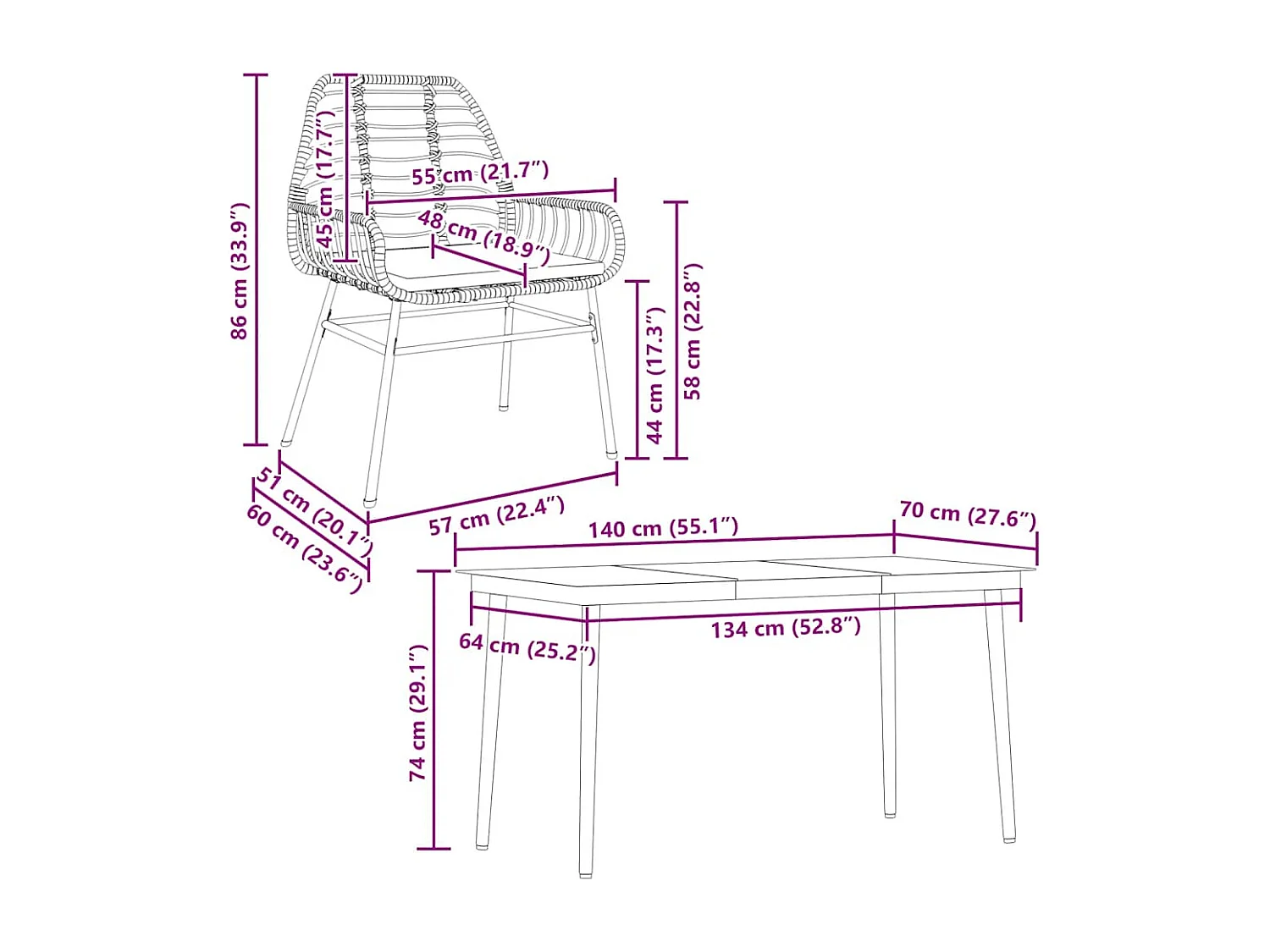 Ensemble à manger jardin coussins 5 pièces marron poly rotin verre