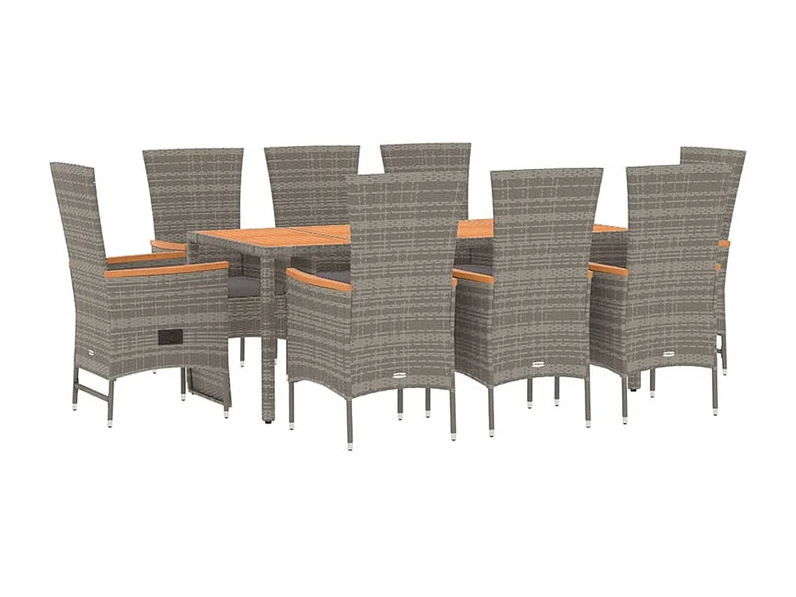 Ensemble à manger de jardin 9 pièces avec coussins Gris