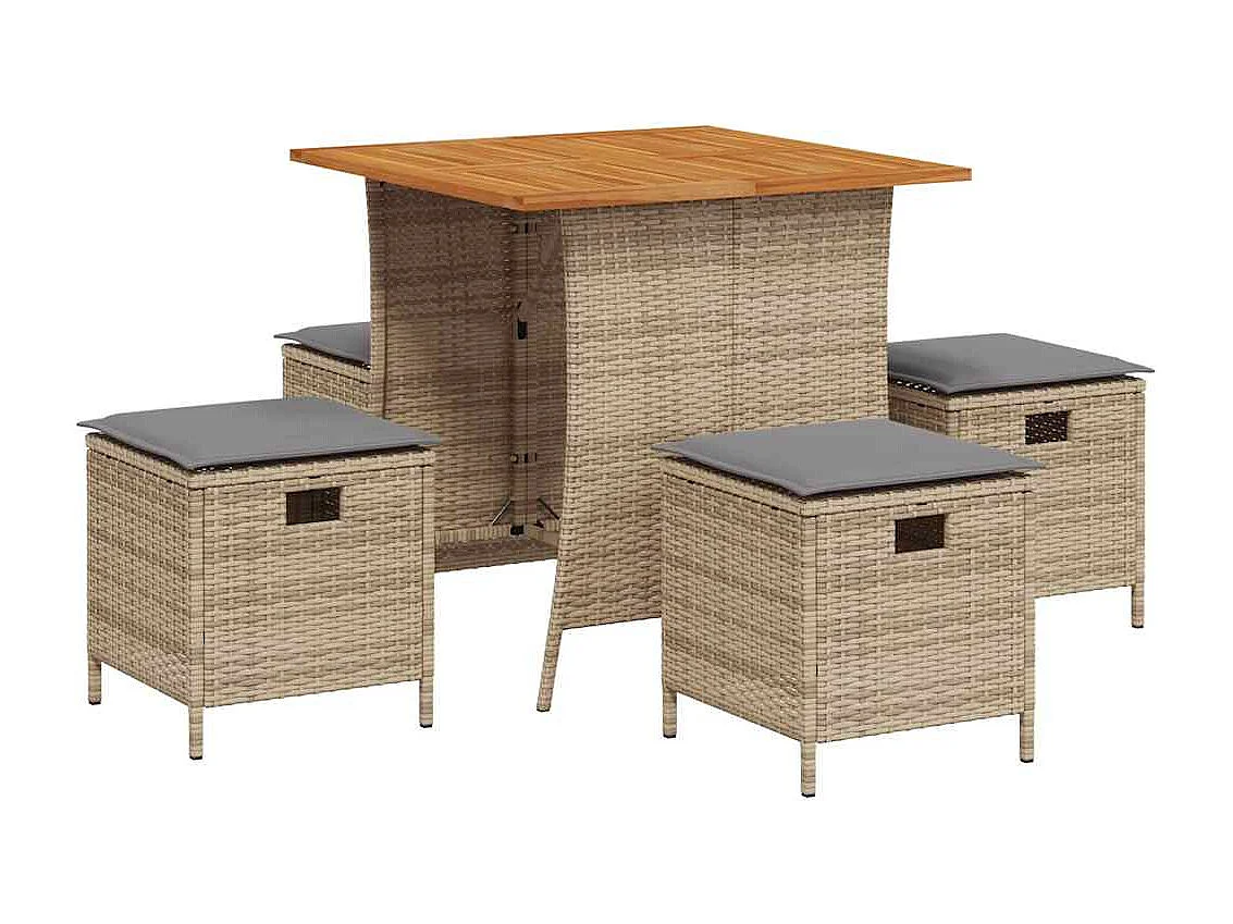 Set comedor de jardín 5 piezas con cojines ratán sintético beige