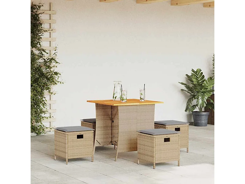Set comedor de jardín 5 piezas con cojines ratán sintético beige