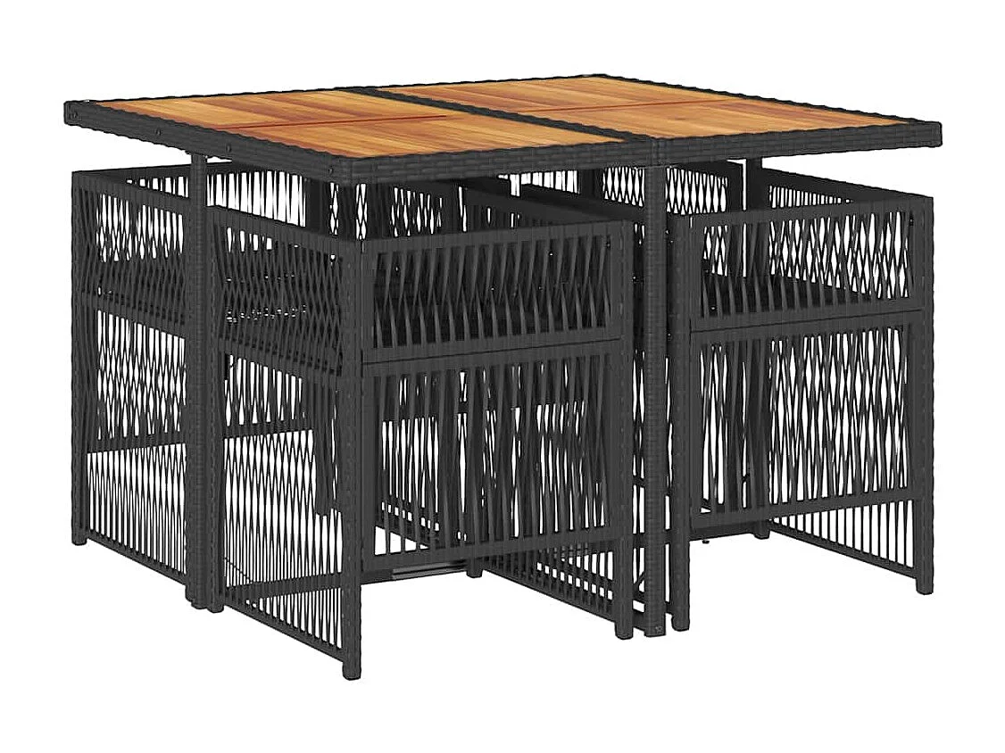 Set de muebles jardín 5 piezas con cojines ratán sintético negro