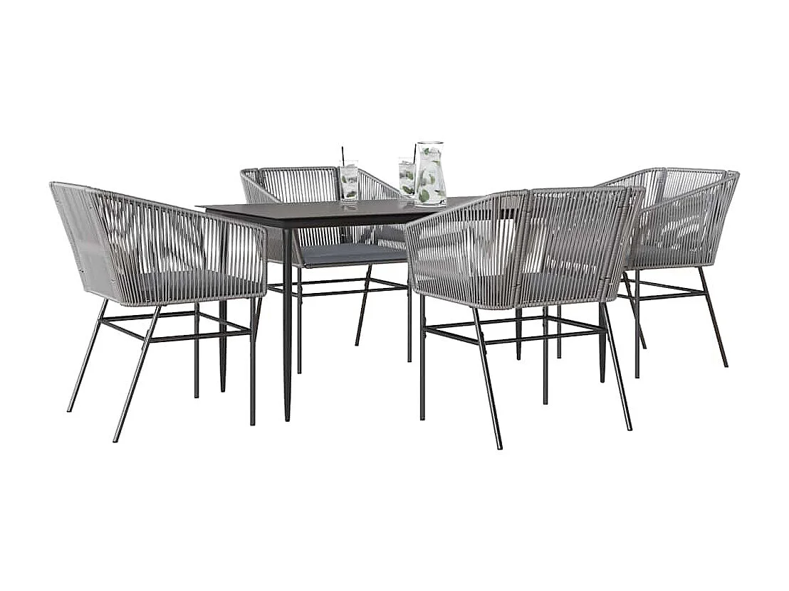 Juego comedor jardín 5 piezas cojines ratán sintético vidrio gris