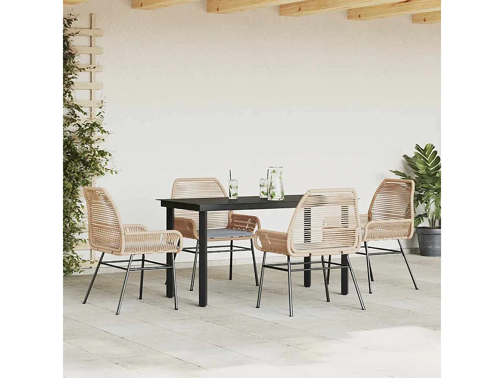 Juego de comedor jardín 5 piezas cojines ratán sintético marrón