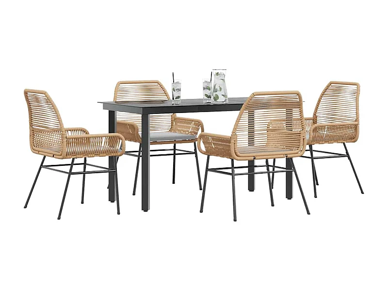 Juego de comedor jardín 5 piezas cojines ratán sintético marrón