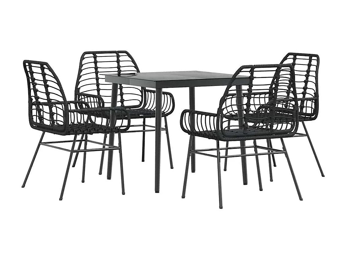 Juego de comedor jardín 5 piezas ratán sintético vidrio negro