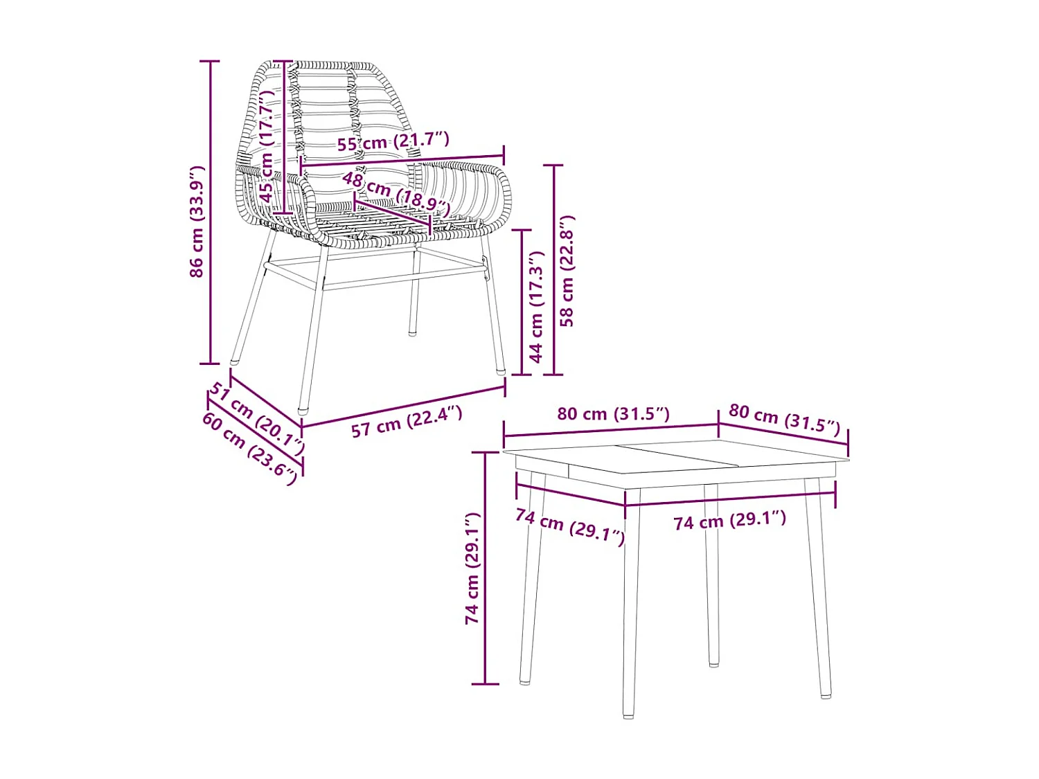 Juego de comedor jardín 5 piezas ratán sintético vidrio negro