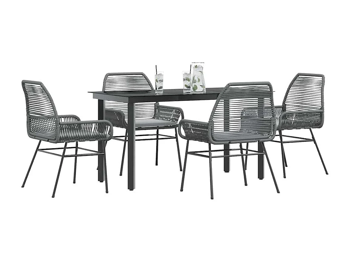 Juego comedor jardín 5 piezas cojines ratán sintético vidrio gris
