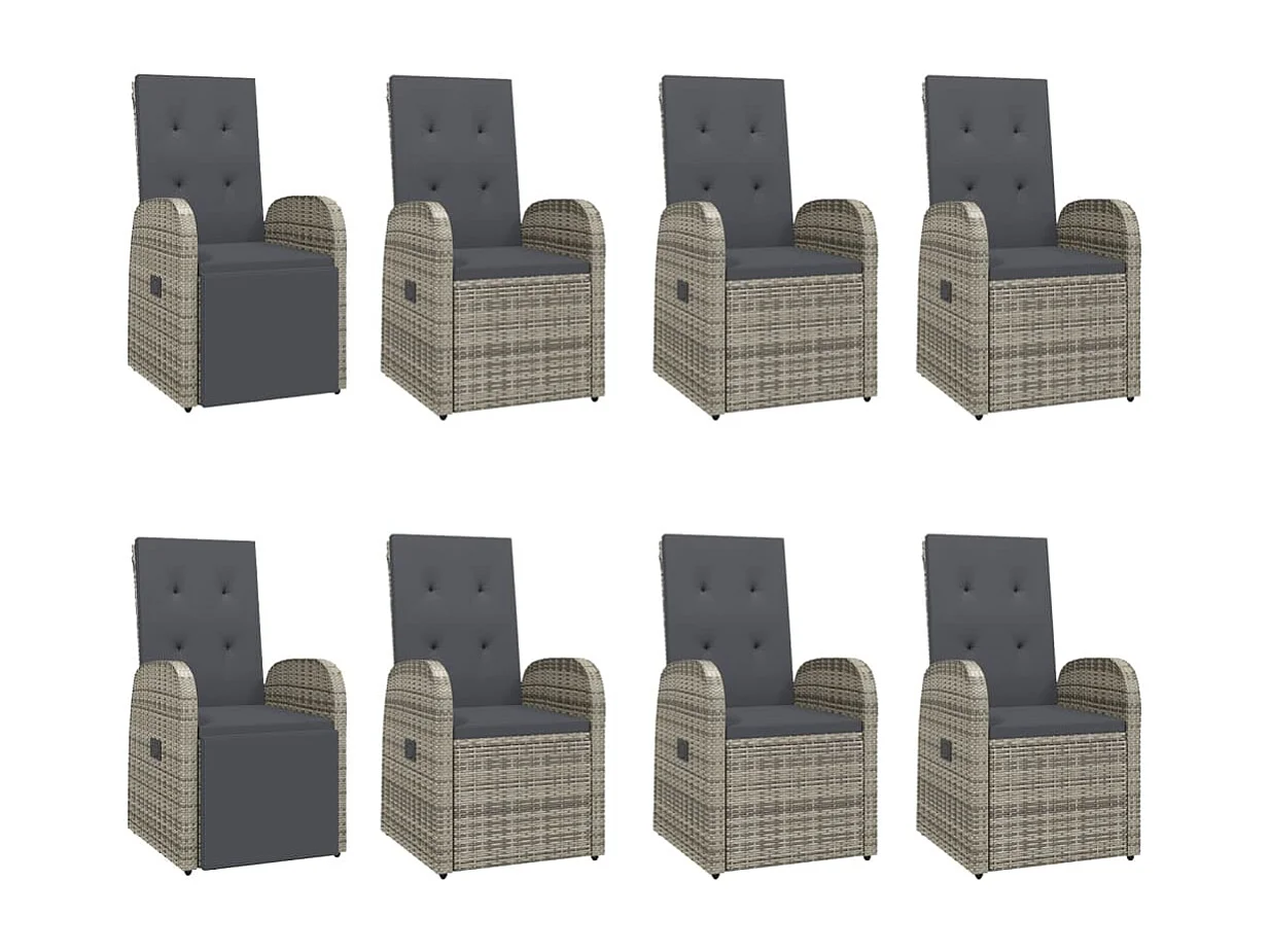 Ensemble à manger de jardin 9 pièces coussins gris résine tressée