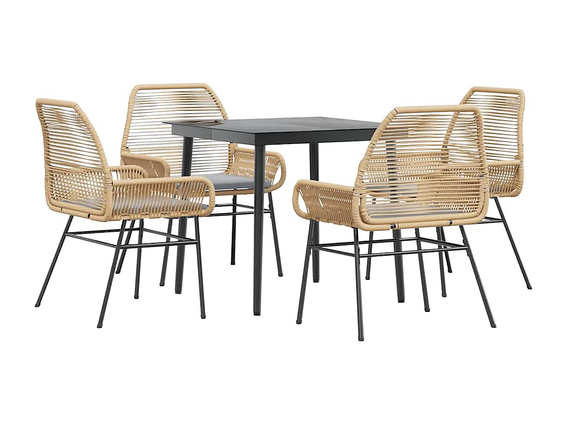 Ensemble à manger jardin coussins 5 pièces marron poly rotin verre