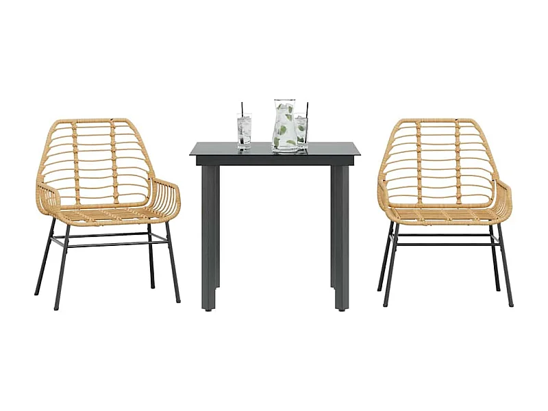 Juego de comedor jardín 3 piezas ratán sintético vidrio marrón