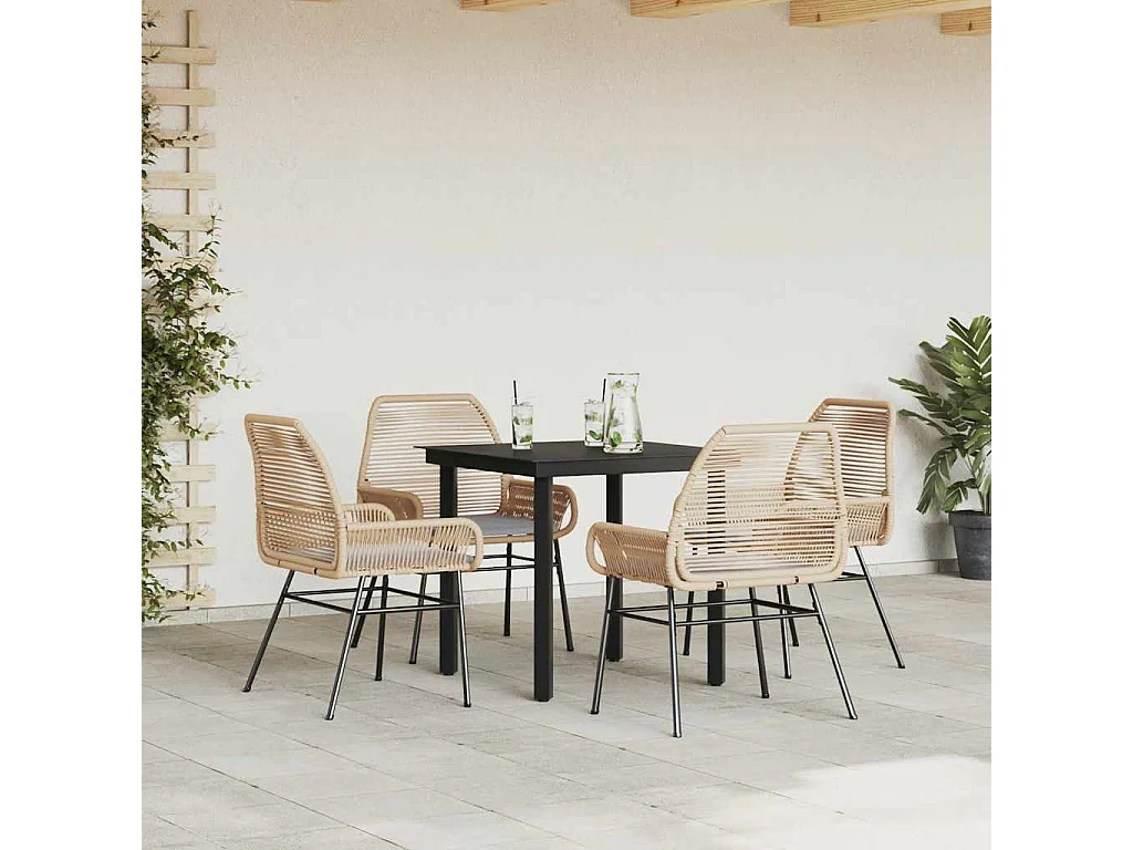 Juego de comedor jardín 5 piezas cojines ratán sintético marrón