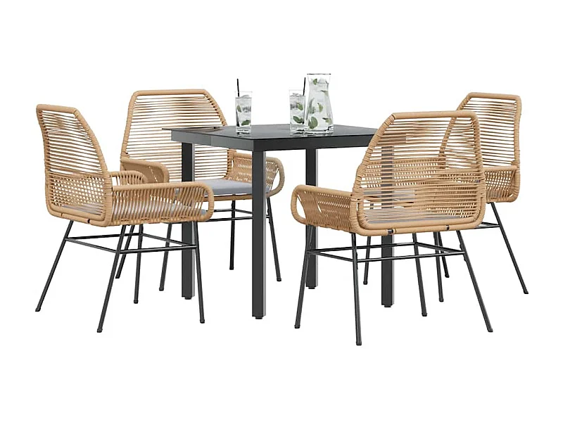 Juego de comedor jardín 5 piezas cojines ratán sintético marrón