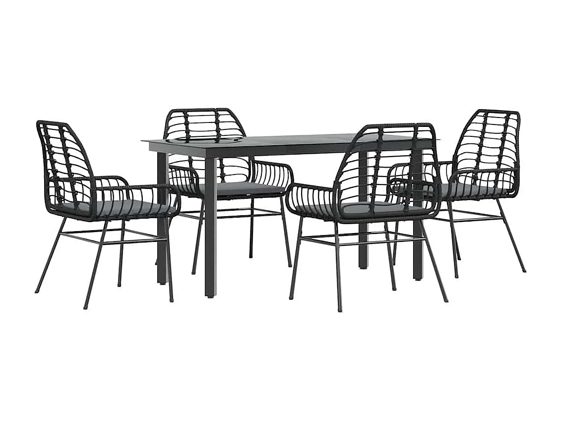 Juego de comedor jardín 5 piezas cojines ratán sintético negro
