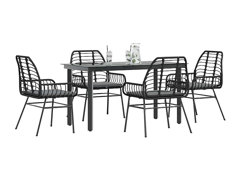 Juego de comedor jardín 5 piezas cojines ratán sintético negro