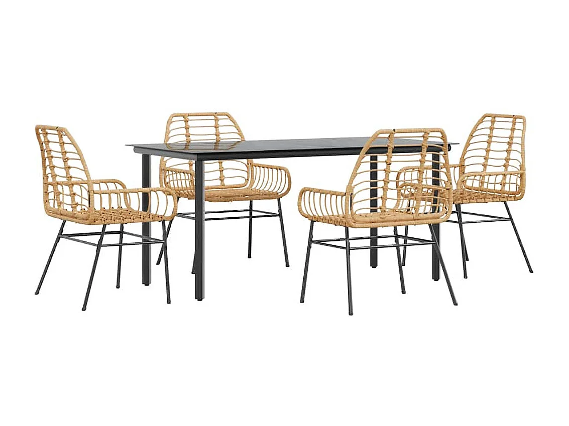 Juego de comedor jardín 5 piezas ratán sintético marrón