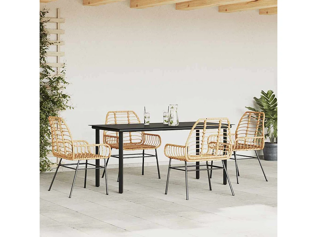 Juego de comedor jardín 5 piezas ratán sintético marrón