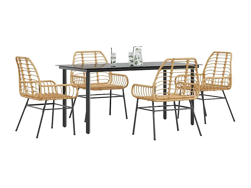 Juego de comedor jardín 5 piezas ratán sintético marrón