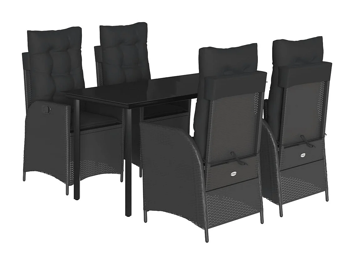 Set de muebles jardín 5 piezas con cojines ratán sintético negro