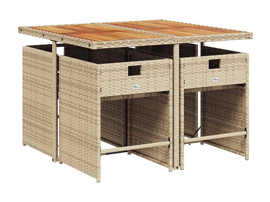 Ensemble à manger de jardin avec coussins 5 pièces Beige poly rotin