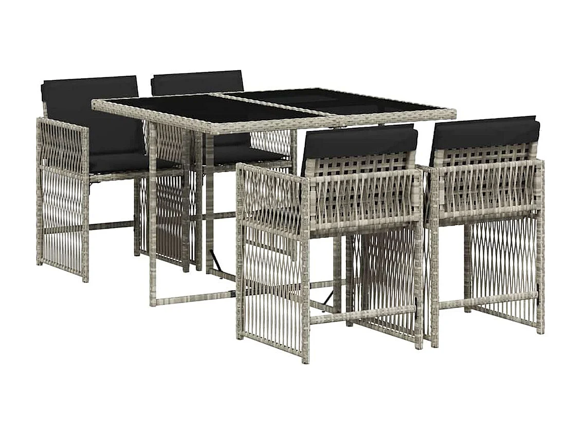 Set comedor de jardín 5 piezas cojines ratán sintético gris claro