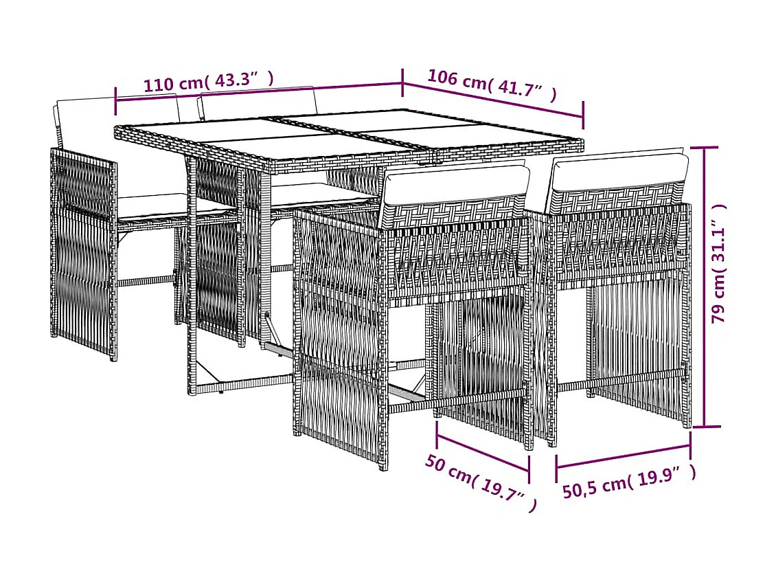 Set comedor de jardín 5 piezas cojines ratán sintético gris claro