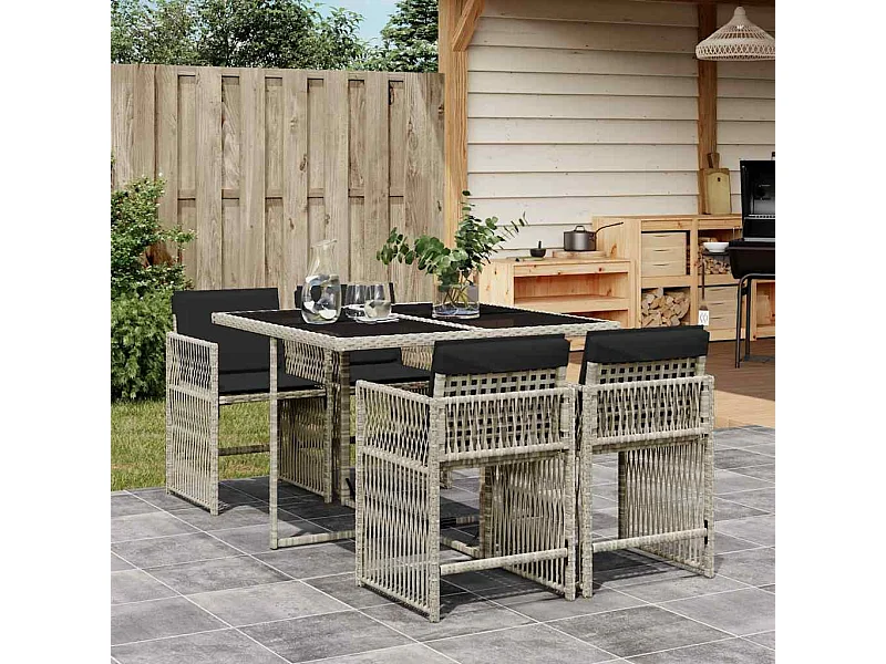Ensemble à manger de jardin et coussins 5 pièces gris clair rotin