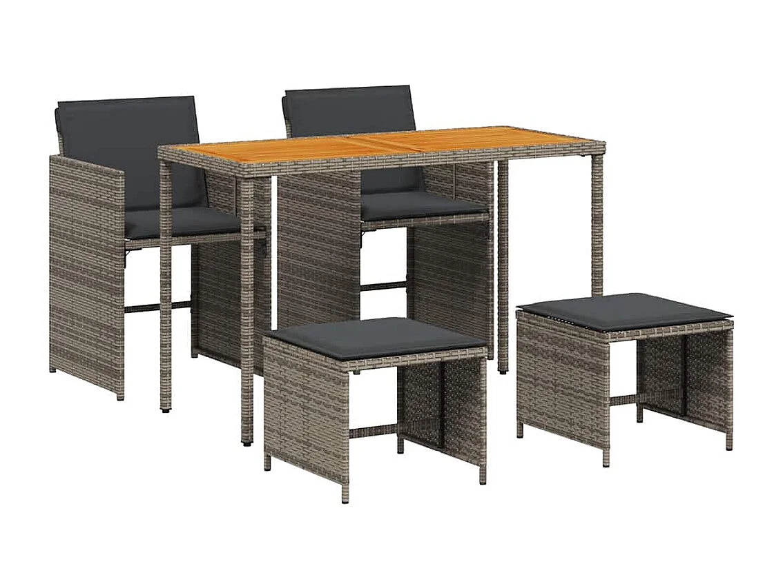 Set comedor de jardín 5 piezas con cojines ratán sintético gris