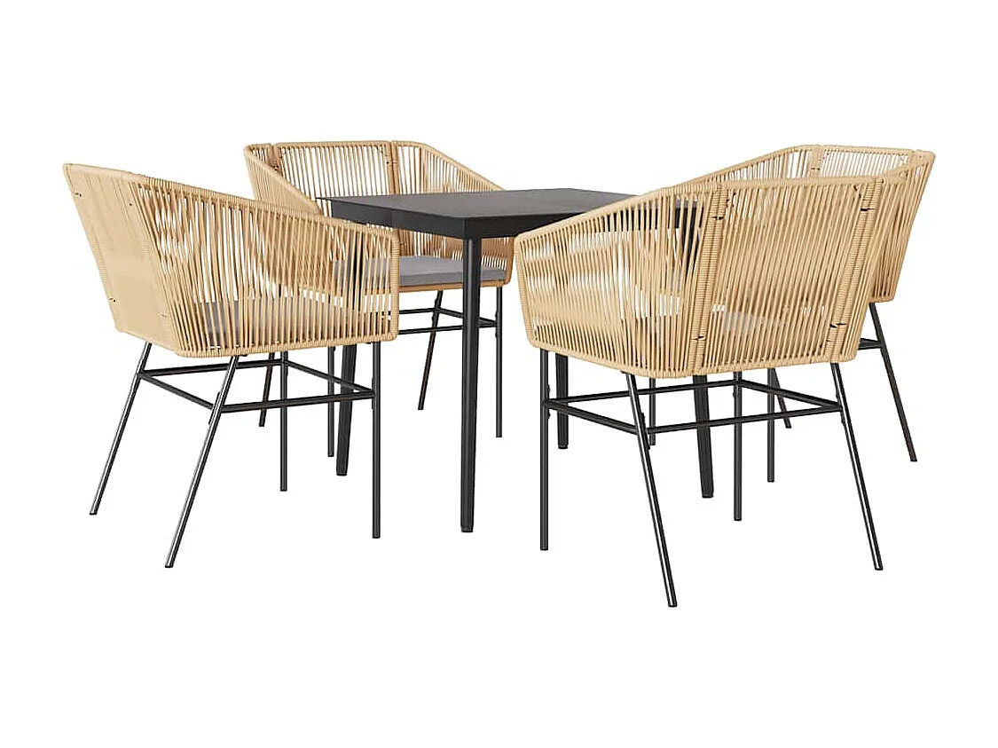 Juego de comedor jardín 5 piezas cojines ratán sintético marrón