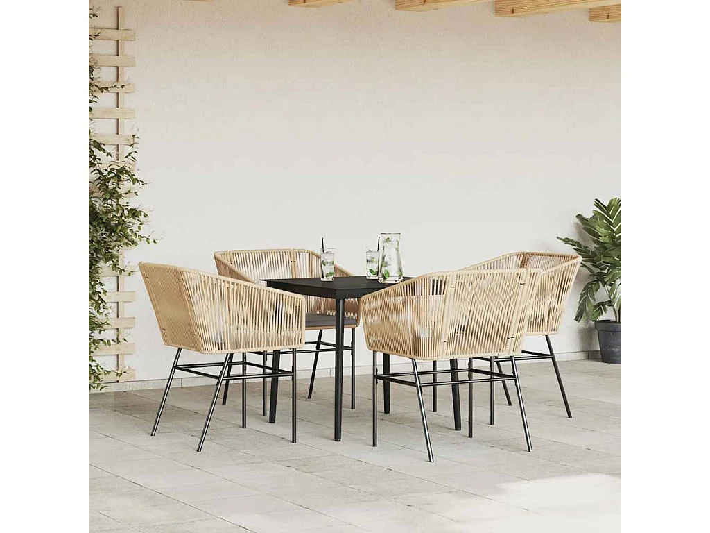 Juego de comedor jardín 5 piezas cojines ratán sintético marrón