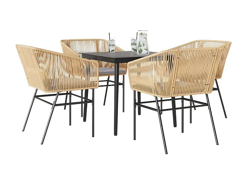 Juego de comedor jardín 5 piezas cojines ratán sintético marrón