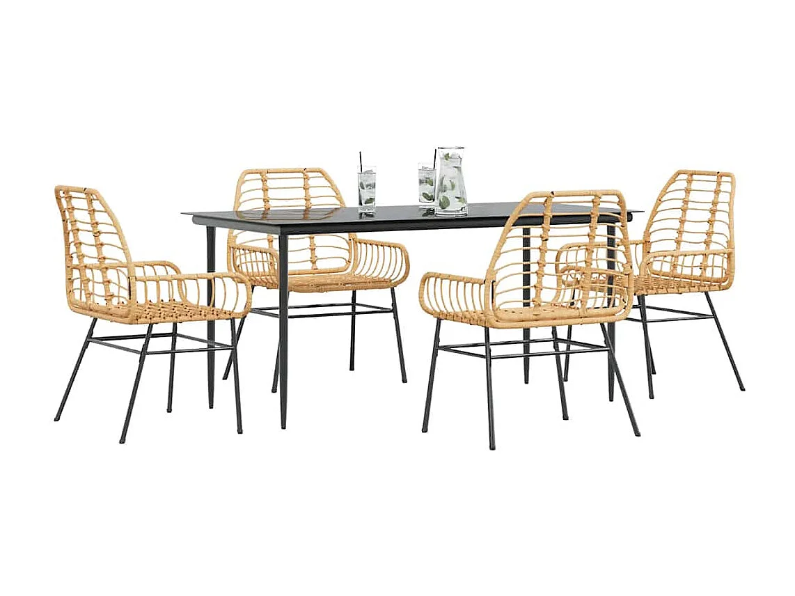 Juego de comedor jardín 5 piezas ratán sintético marrón